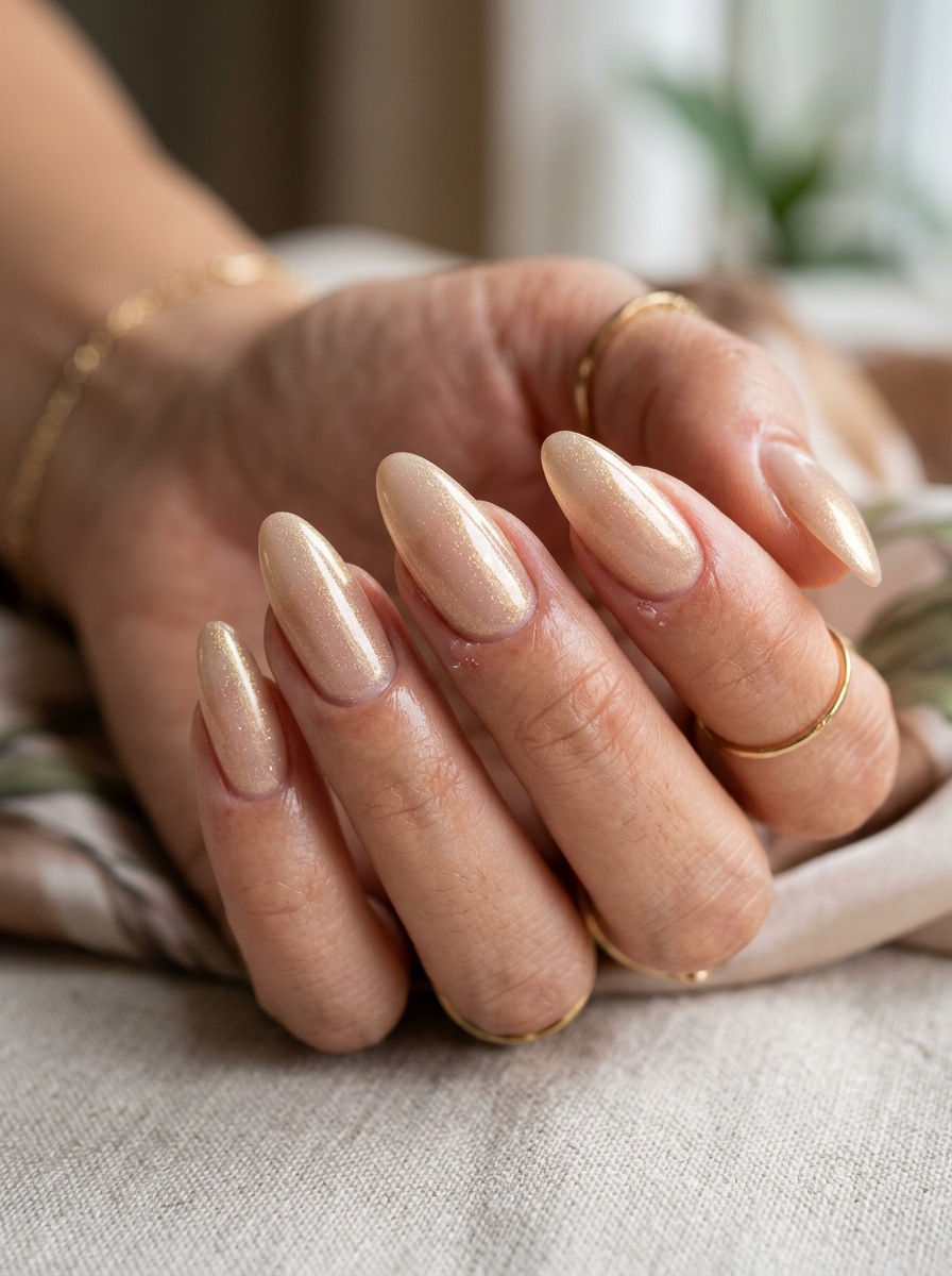Liquid Gold Veil Nude - elegant nude nails manicure design