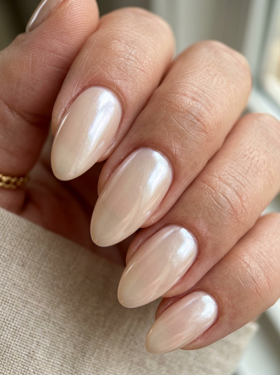 Glazed Vanilla Chrome Nude - elegant nude nails manicure design