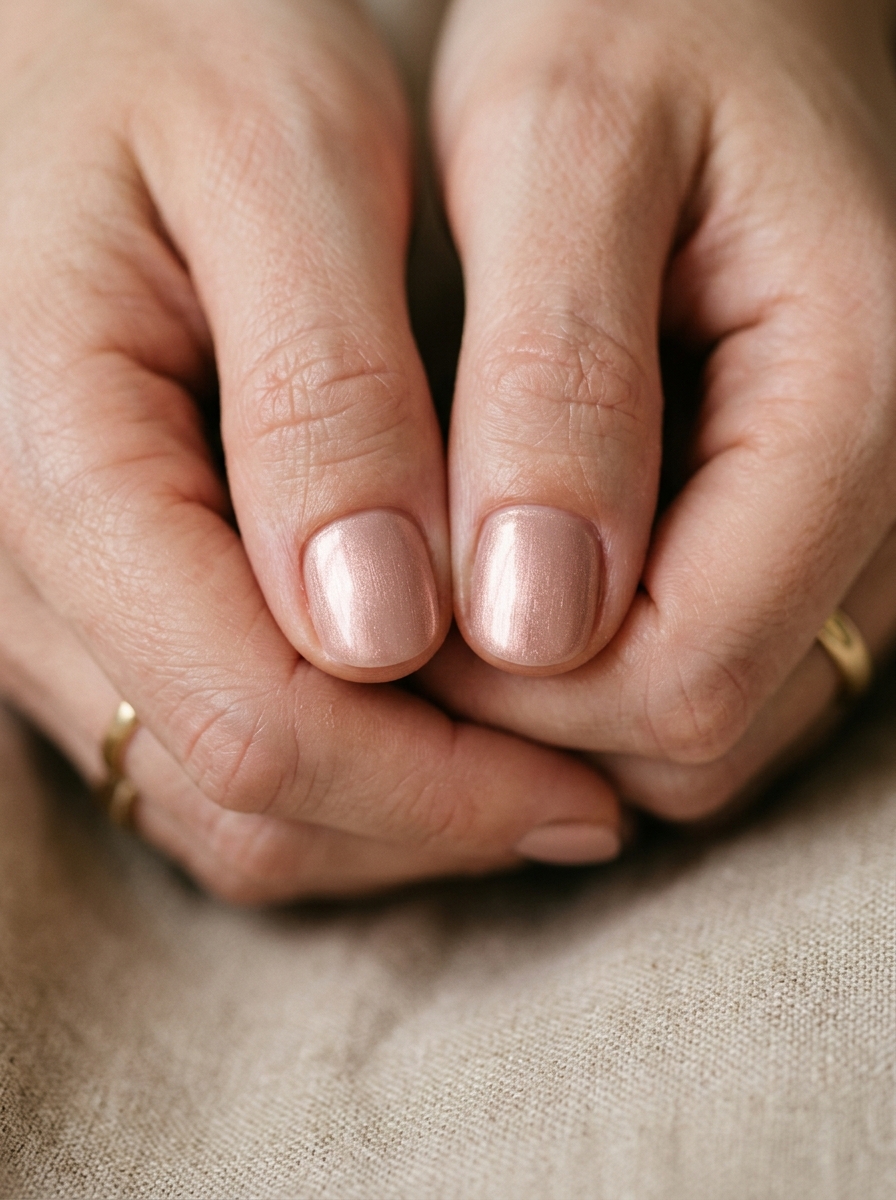 Satin Rose Gold Glow Nude - elegant nude nails manicure design