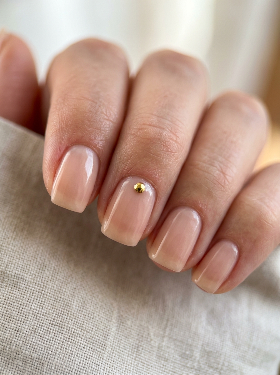 Micro Gold Cuticle Dot Nude - elegant nude nails manicure design