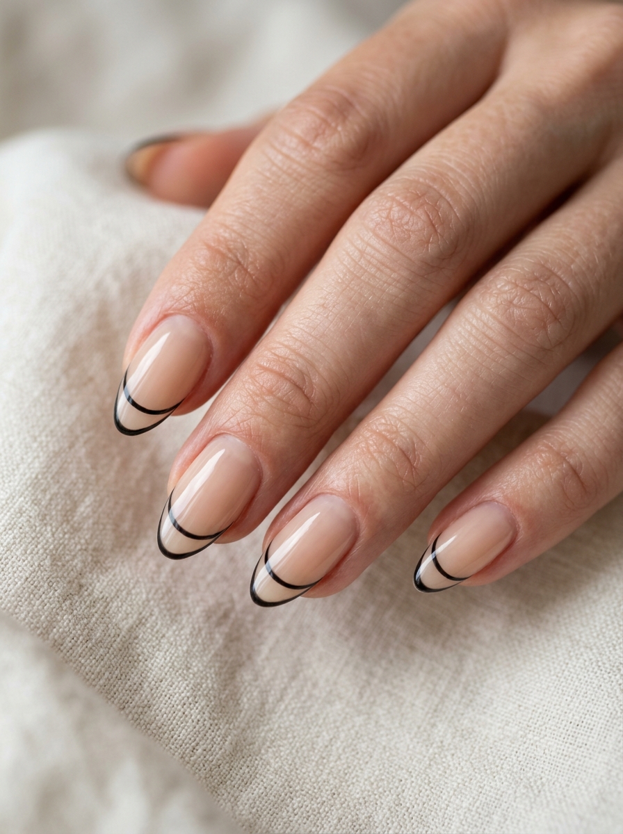 Hairline Negative Space Arc Nude - elegant nude nails manicure design