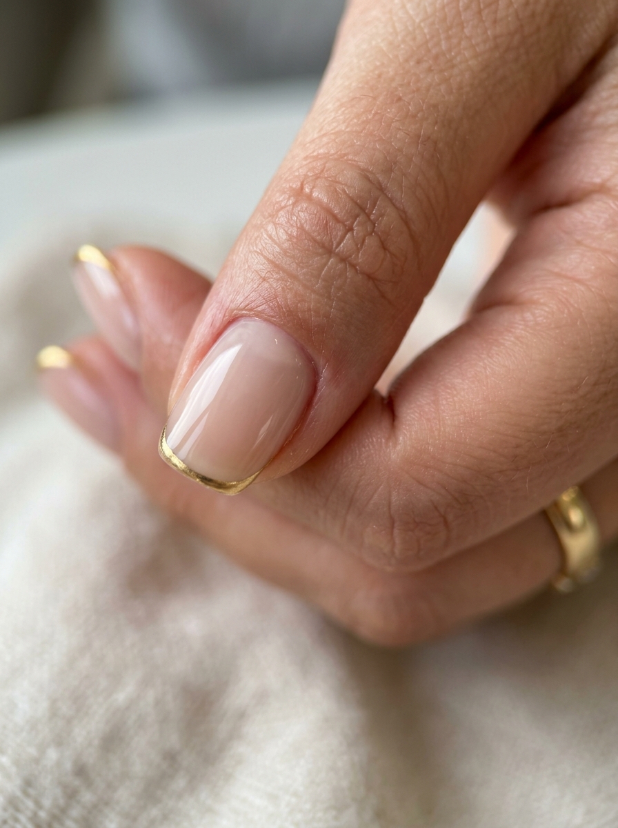 Delicate Gilded French Edge Nude - elegant nude nails manicure design