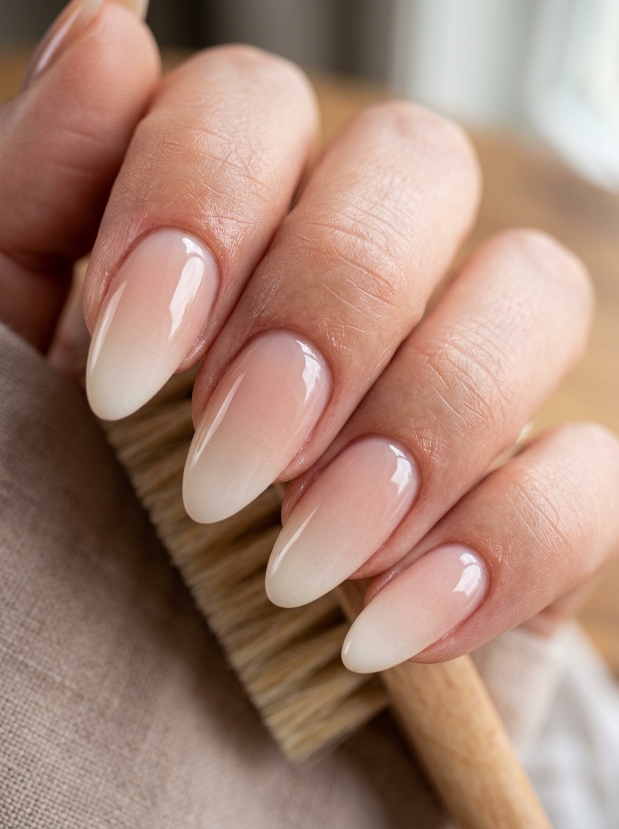 Almond French Ombré Baby Boomer Nude - elegant nude nails manicure design
