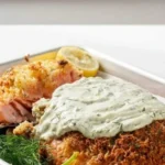 garlic parmesan crusted salmon with creamy dill sauce