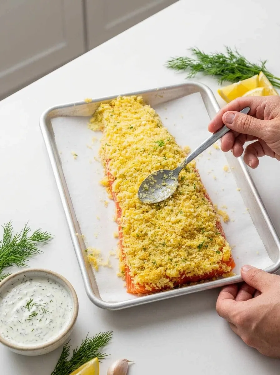 Garlic Parmesan Crusted Salmon with Creamy Dill Sauce