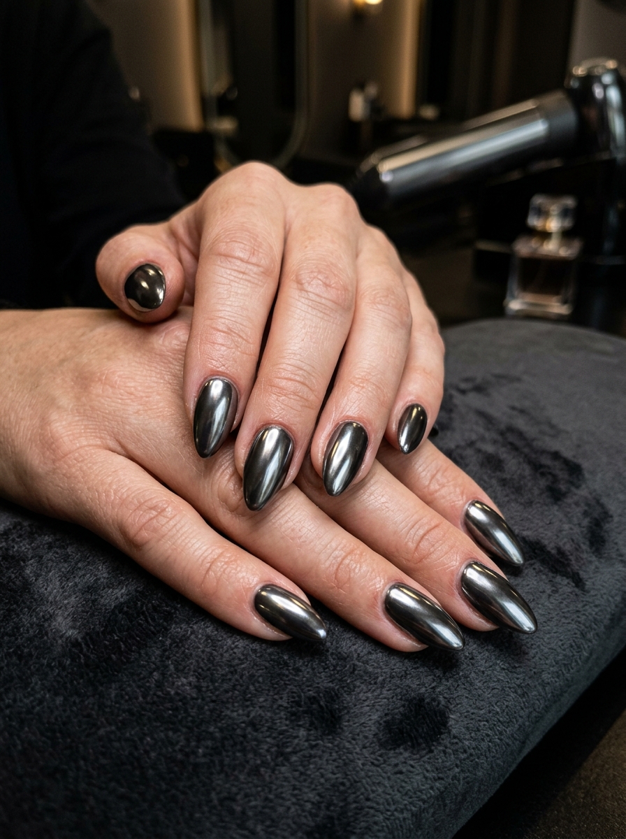 Pewter Titanium Chrome - glazed donut chrome nails design