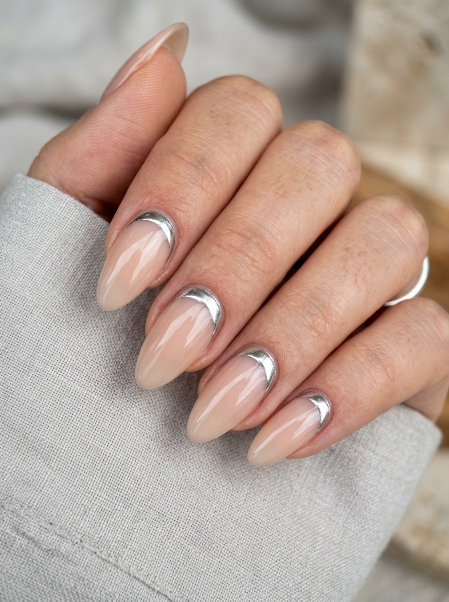 Inverted Chrome Cuticle Arc - glazed donut chrome nails design
