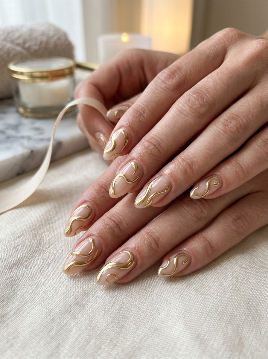 Chrome Swirl Overlay - glazed donut chrome nails design