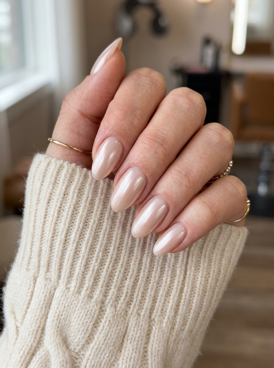 Sheer Cashmere Nude Chrome - glazed donut chrome nails design
