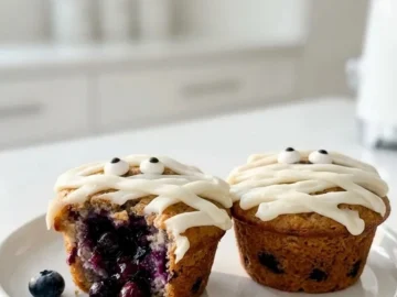 halloween blueberry mummy muffins