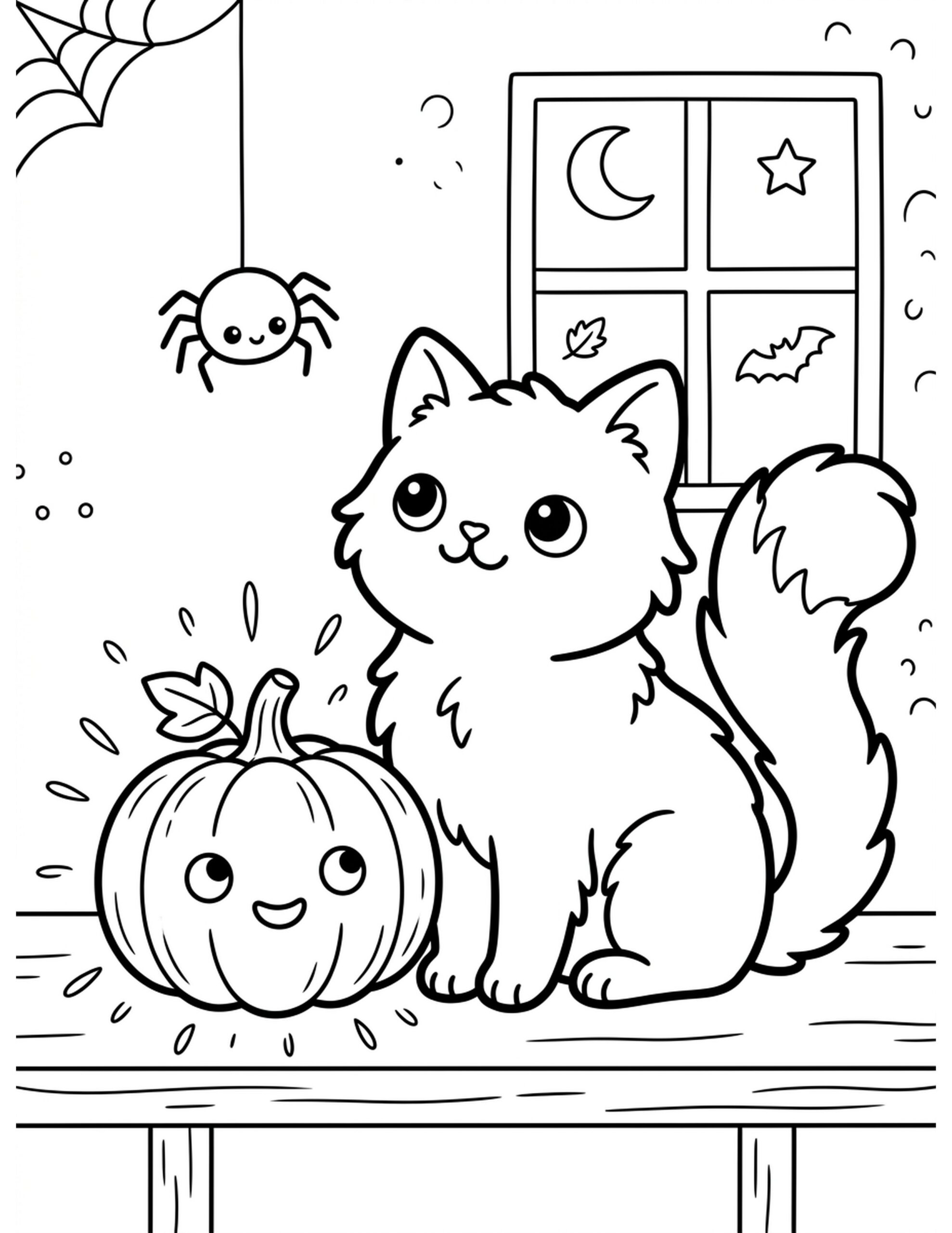 Kawaii Black Cat Coloring Page