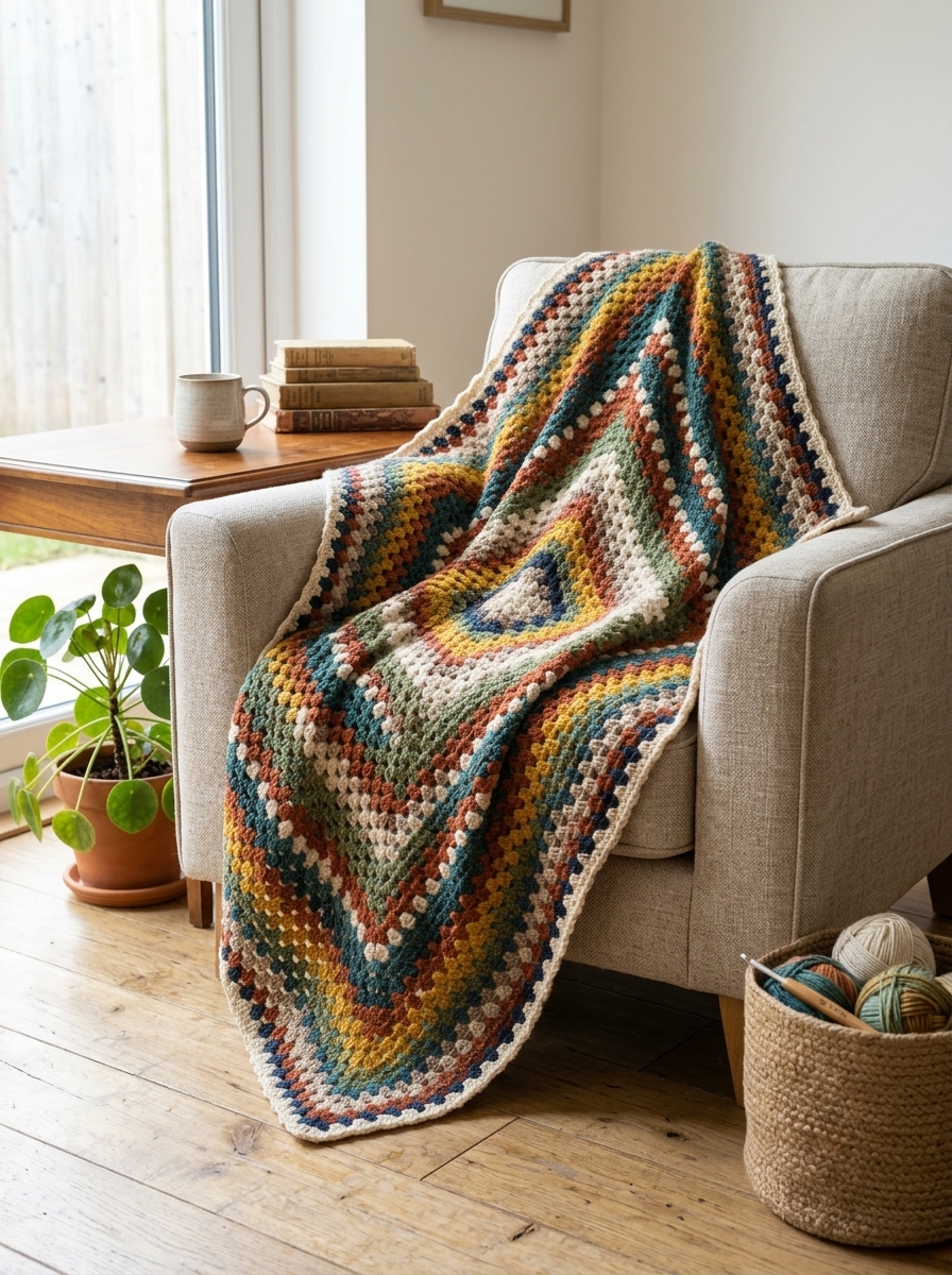 Lifestyle shot of blanket - granny square blanket