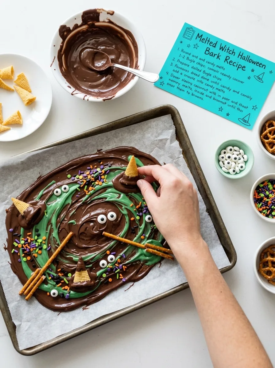 melted witch halloween bark - 📋 Melted Witch Halloween Bark Recipe – Spooktacular Treats
