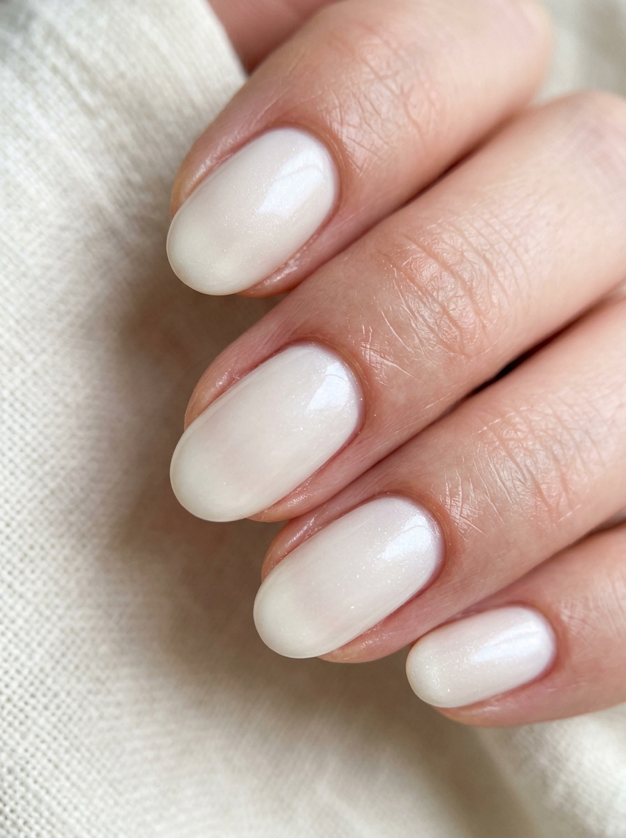 Pearly Milky Glaze - milky white nails clean girl design