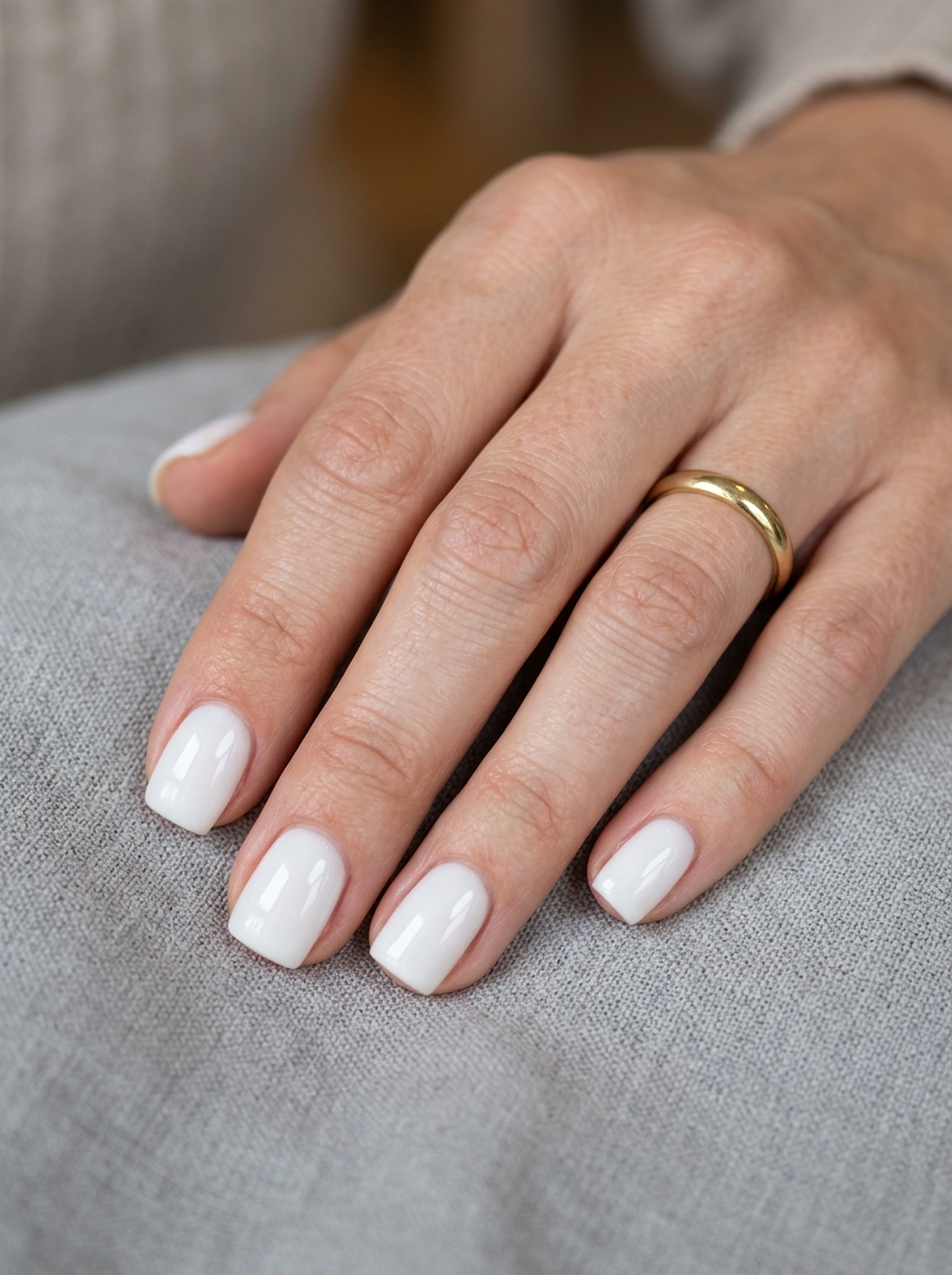 Cloud Milk Squoval - milky white nails clean girl design
