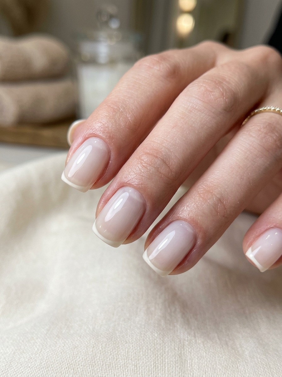 Coconut Jelly White Edge - milky white nails clean girl design
