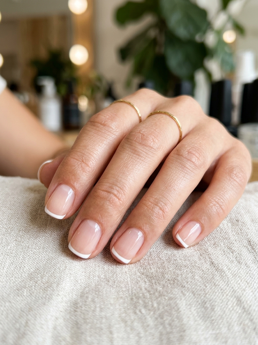 Micro White French Tips - milky white nails clean girl design