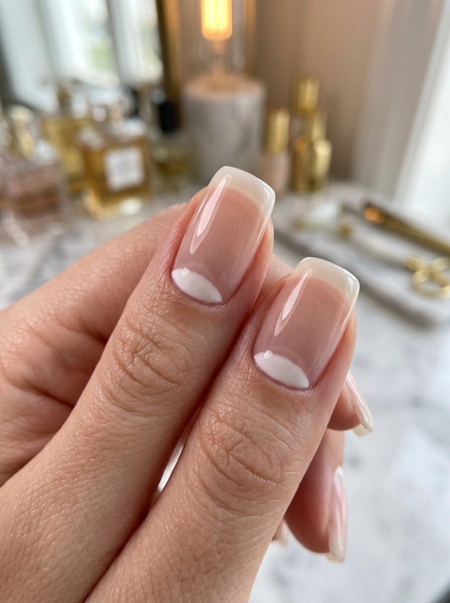 Inverted Half-Moon Cuticle Cuffs - milky white nails clean girl design