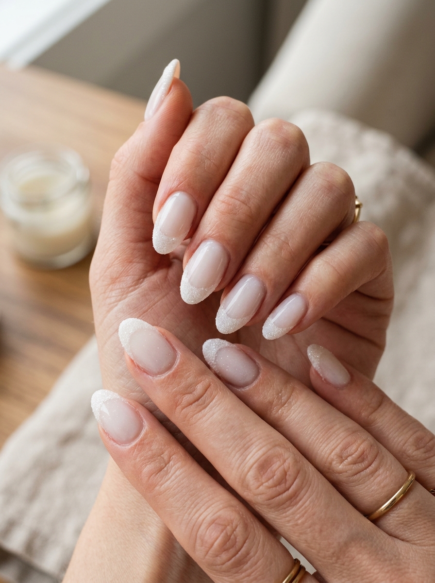 Frosted Sugar French Tips - milky white nails clean girl design