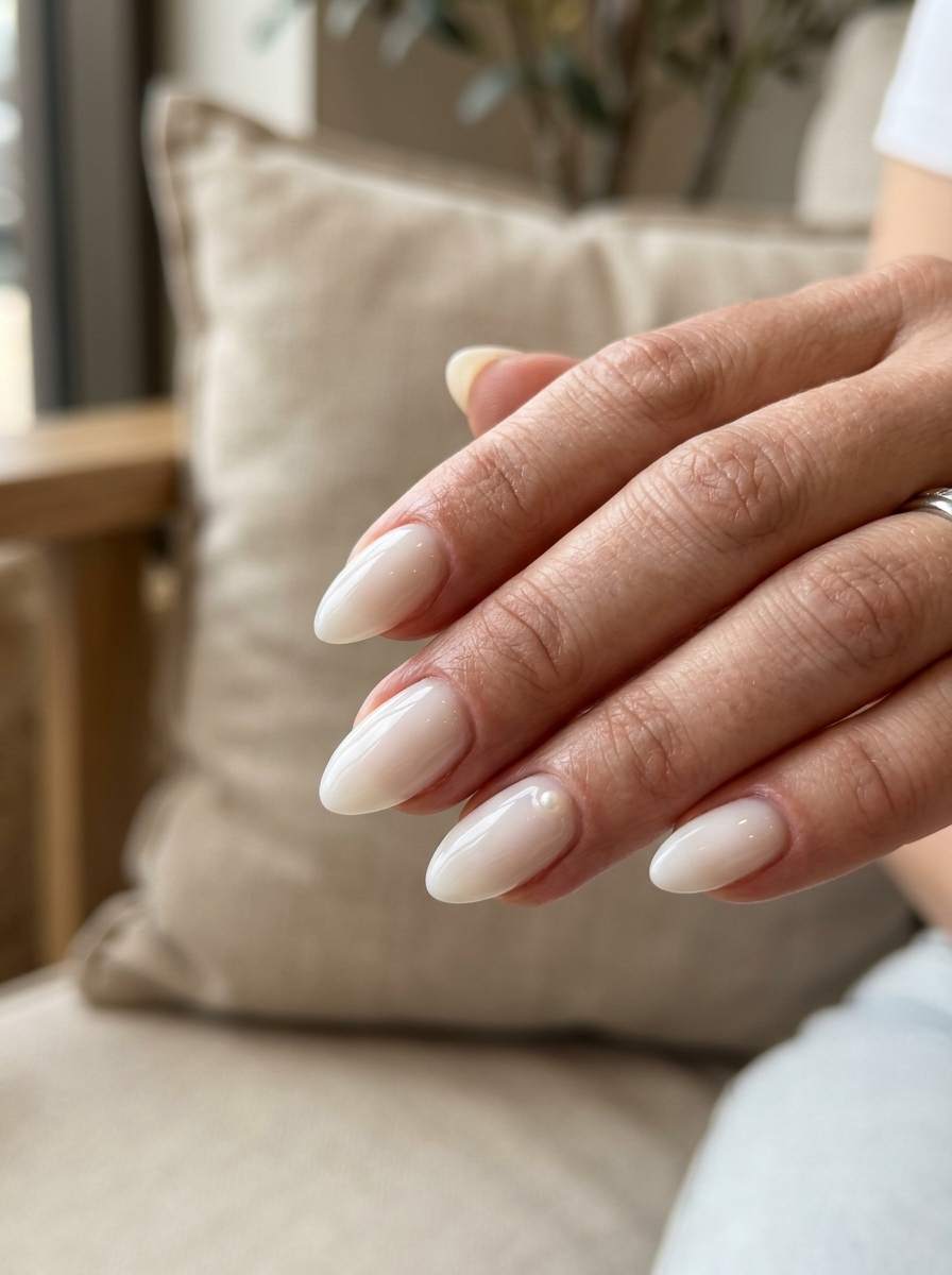 Micro Pearl Cuticle Accents - milky white nails clean girl design