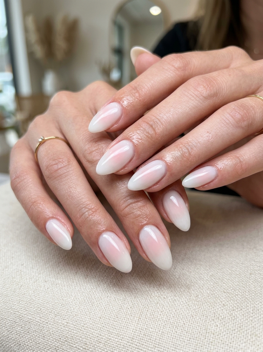 Soft Milky Blush Aura Glow - milky white nails clean girl design
