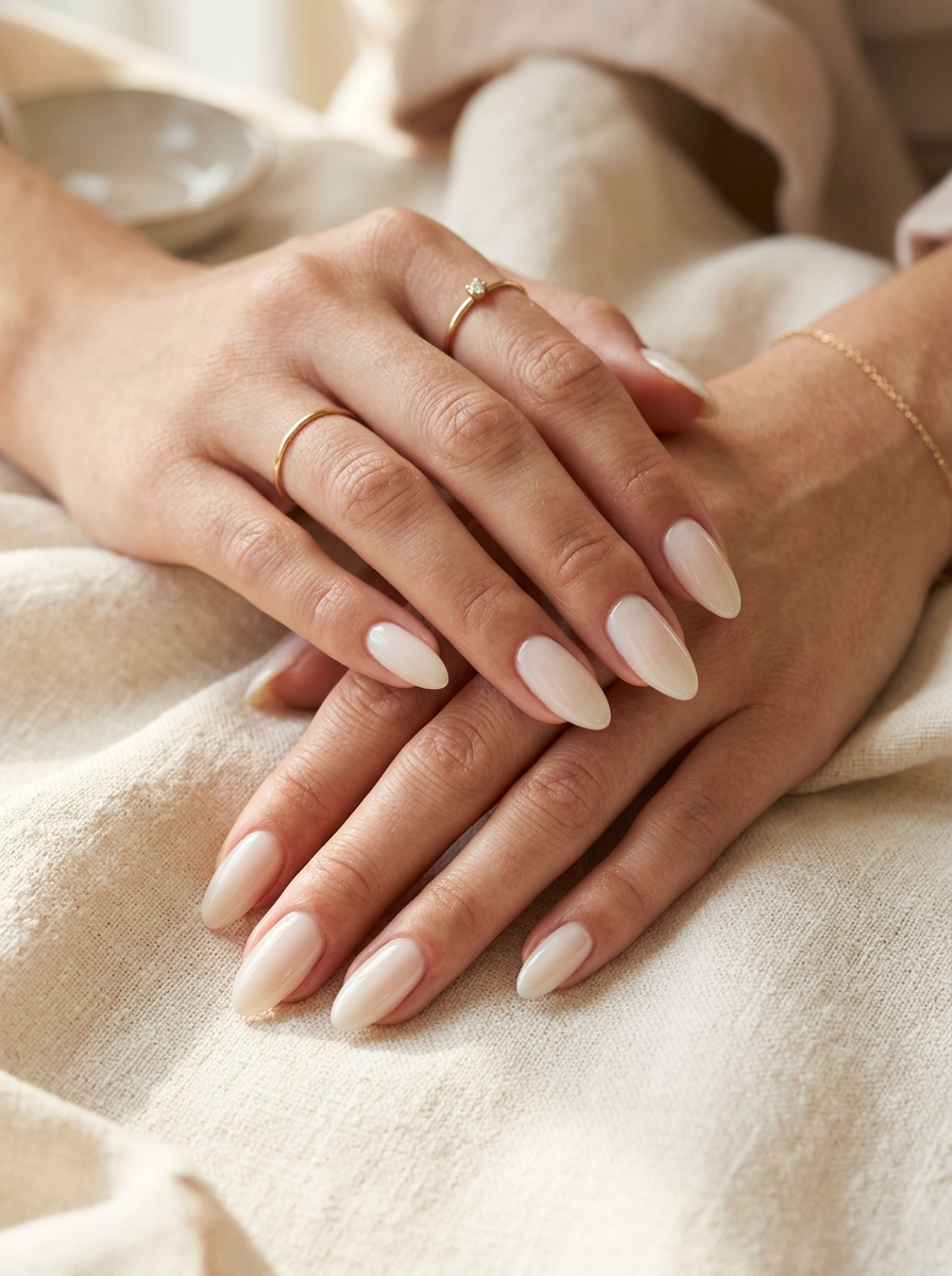 The Quintessential Clean Girl Milky Oval - milky white nails clean girl design