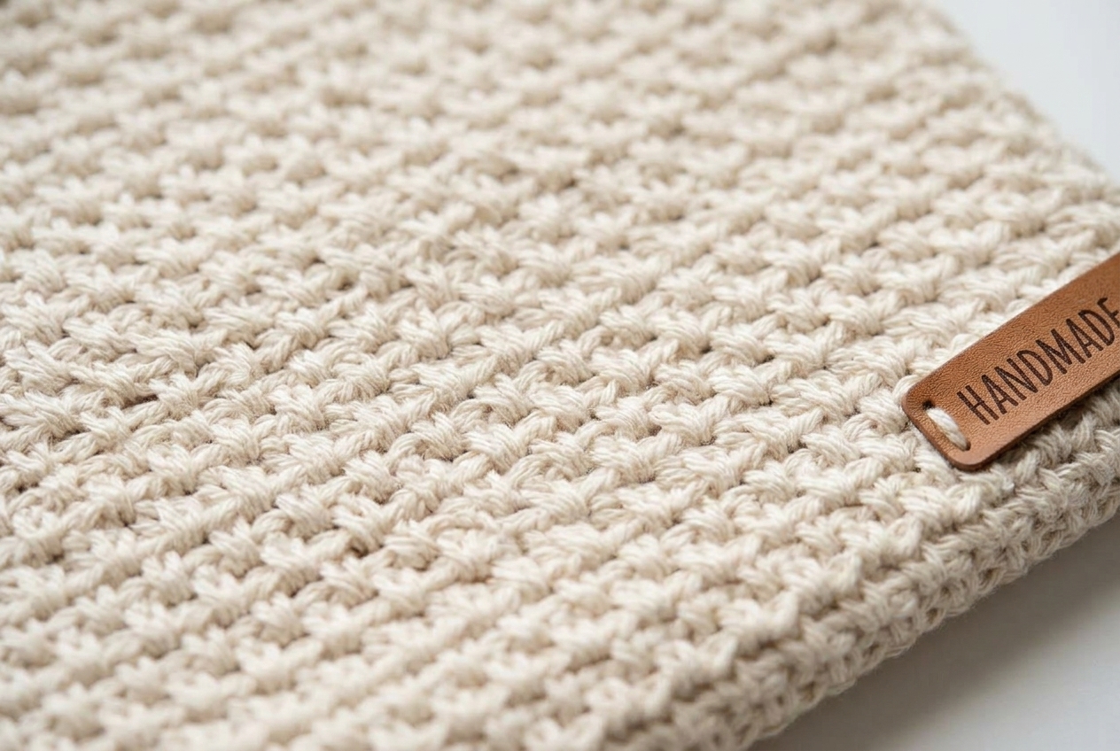 Texture close-up of moss stitch zipper pouch