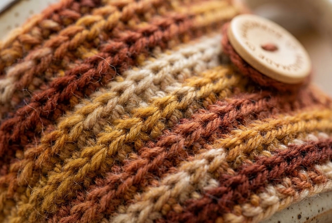 Crochet mug cozy texture closeup