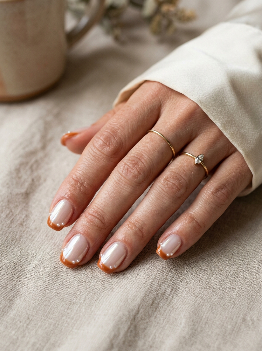 Glazed Donut Pumpkin Spice French Tips - cute fall pumpkin nail art - pumpkin nails