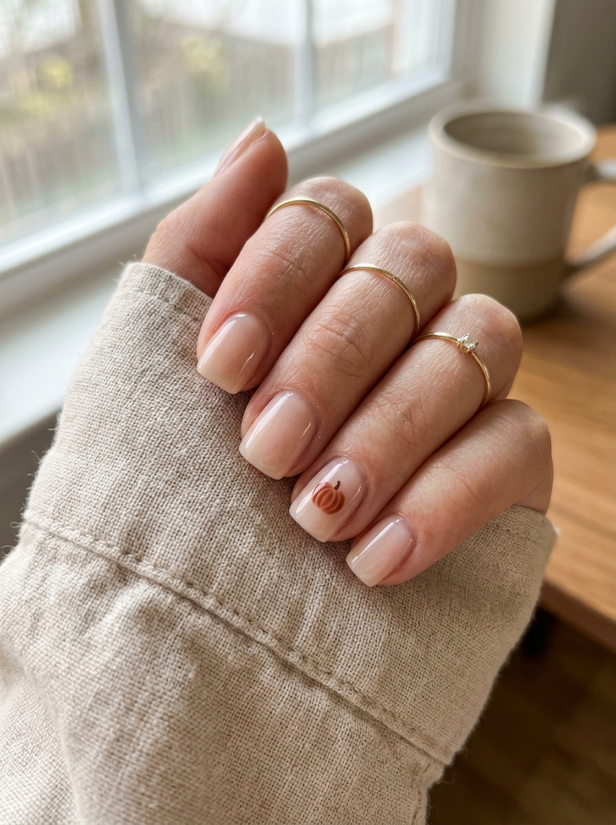 Minimalist Clean Girl Pumpkin Accent - cute fall pumpkin nail art
