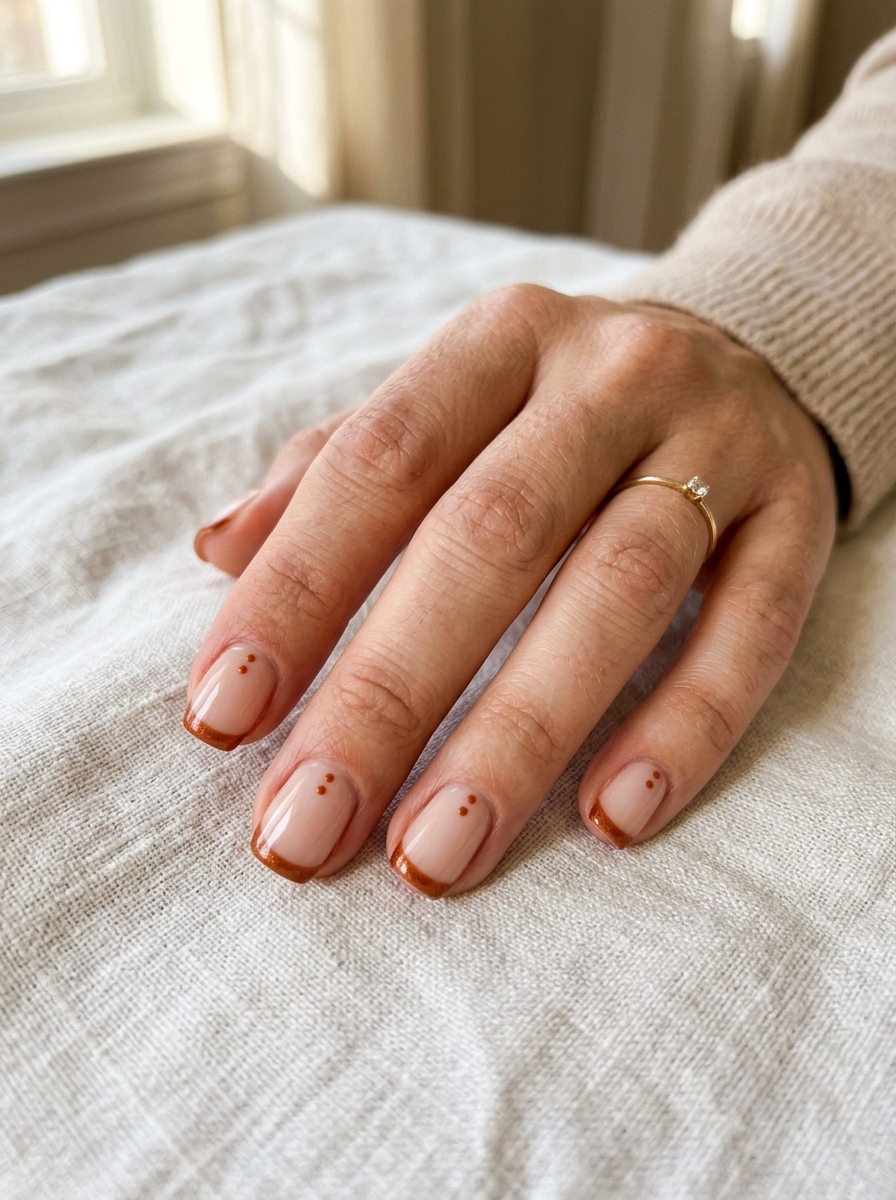 French Tips with Pumpkin Spice Micro-Dots - cute fall pumpkin nail art