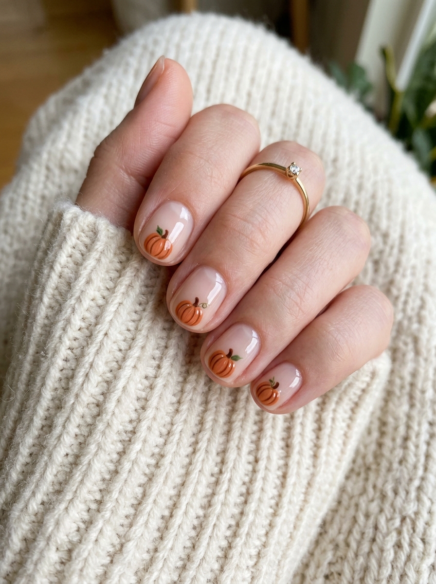 Milky Half-Moon Terracotta Pumpkins - cute fall pumpkin nail art