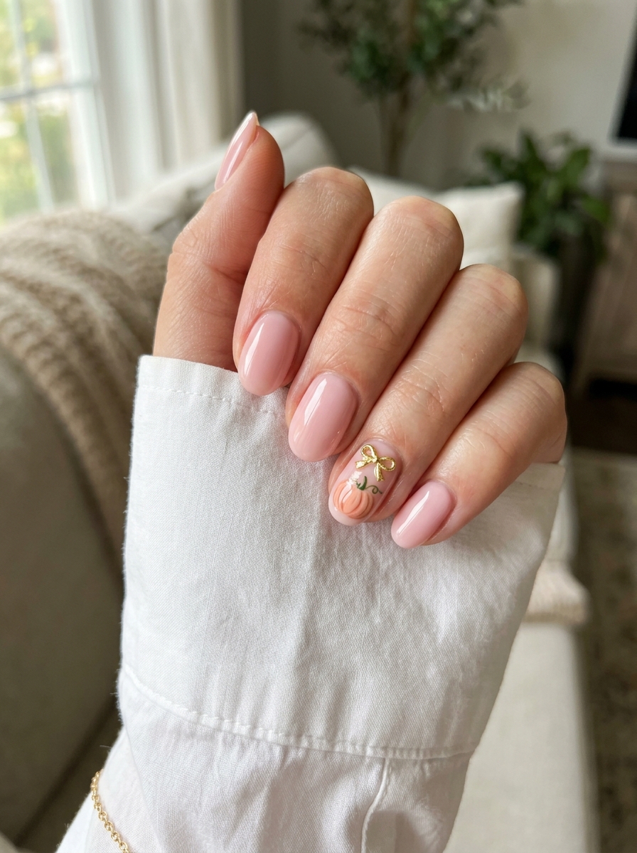 Coquette Pastel Pink & Peach Mini Gourd - cute fall pumpkin nail art