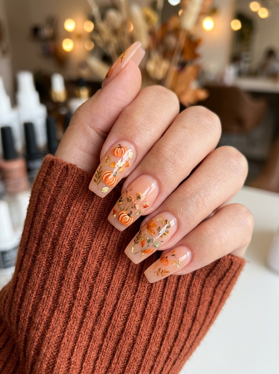 Frosted Peach Jelly with Encapsulated Botanicals - cute fall pumpkin nail art
