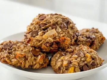 quick banana oat and nut butter breakfast cookies