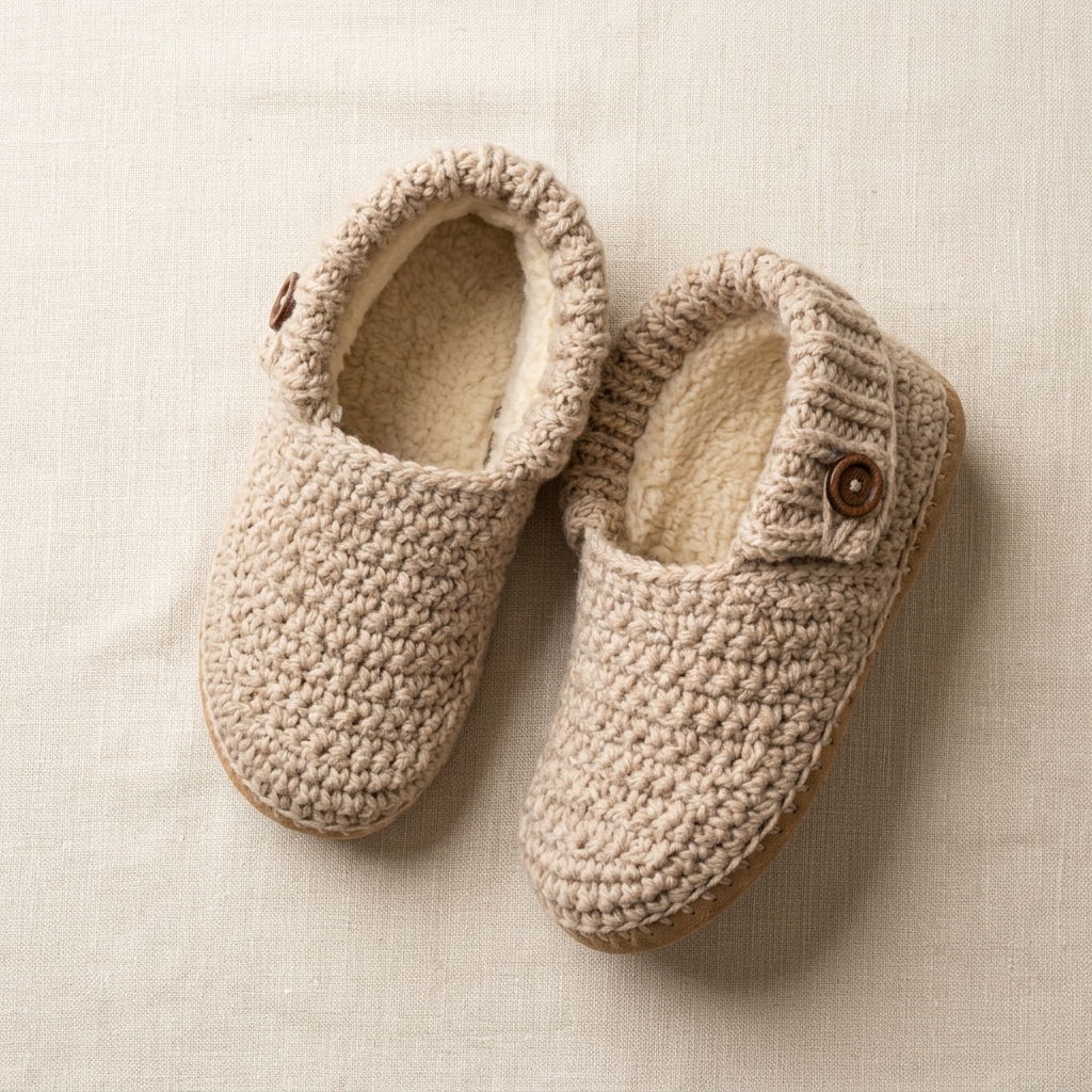 Crochet Slippers Flatlay Detail
