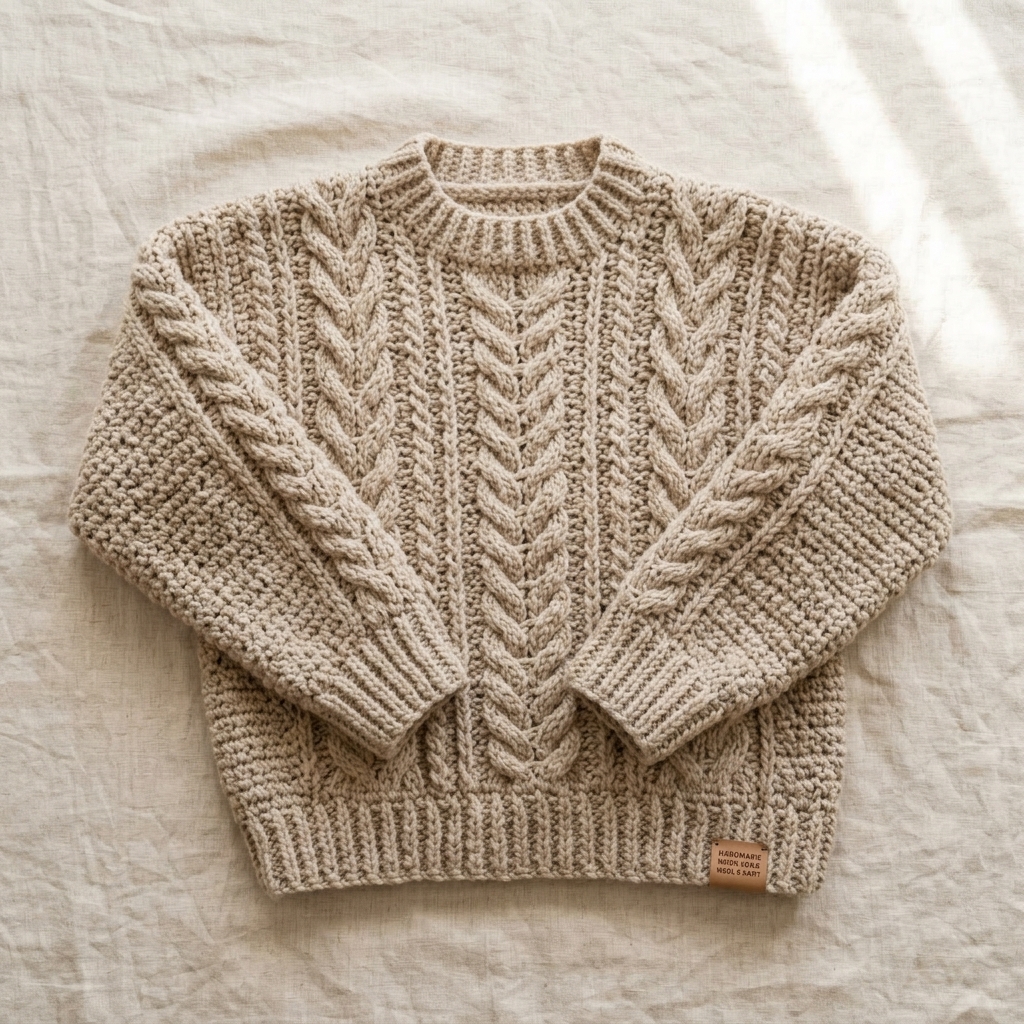 Crochet sweater flat lay overhead view