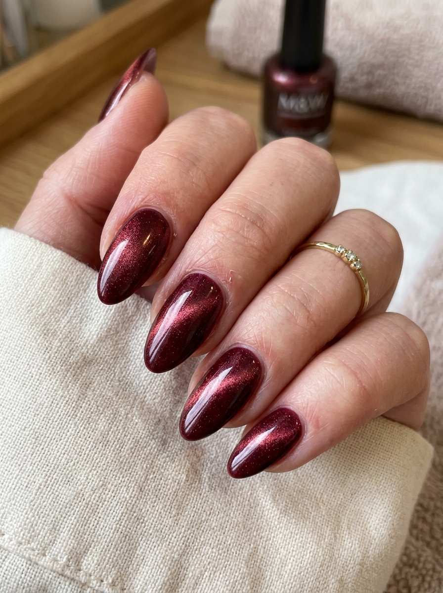 Mulled Wine Velvet Cat-Eye - elegant thanksgiving nails manicure design