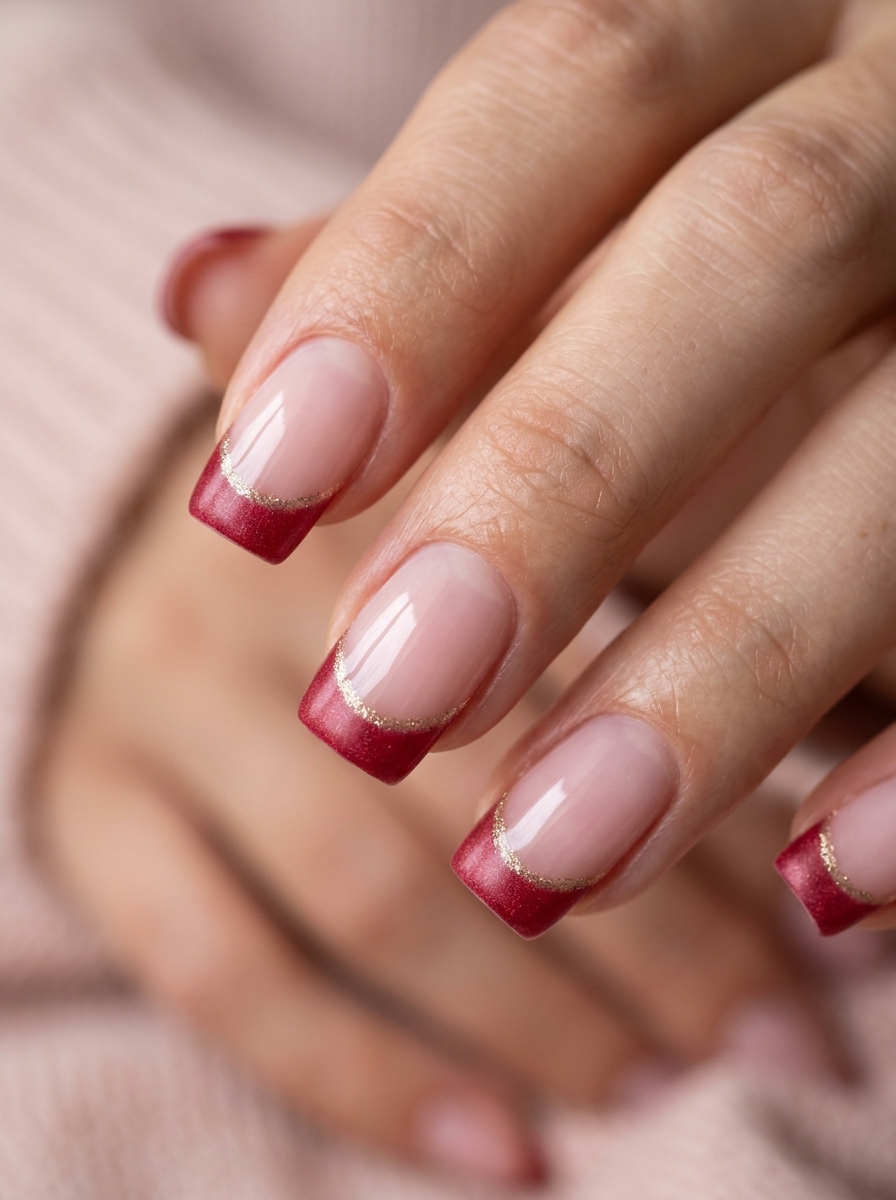 Frosted Cranberry French Tips - elegant thanksgiving nails manicure design