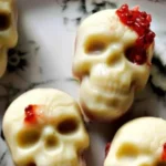 white chocolate skulls with strawberry filling