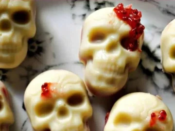 white chocolate skulls with strawberry filling