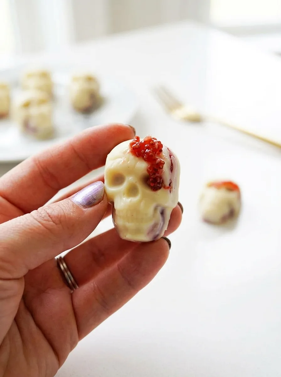 White Chocolate Skulls with Strawberry Filling - Delightful Treats