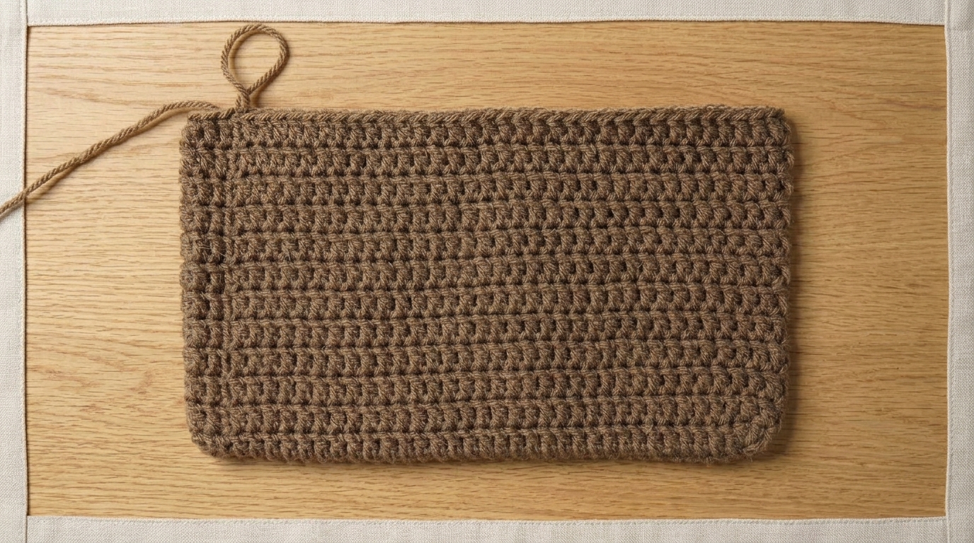 completed 12 rounds of crochet shoulder bag body laying flat