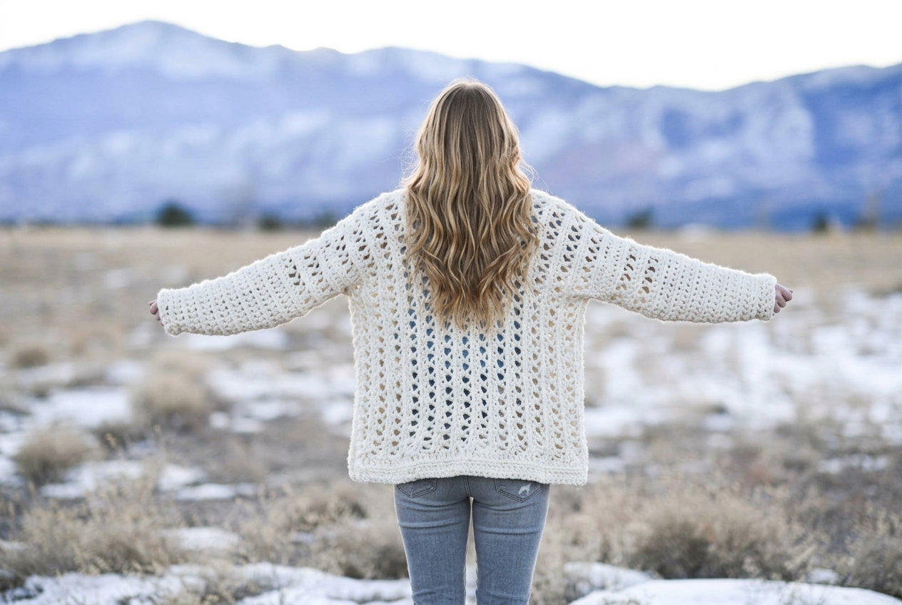 Cream chunky Light Snow oversized sweater from our crochet cardigan patterns