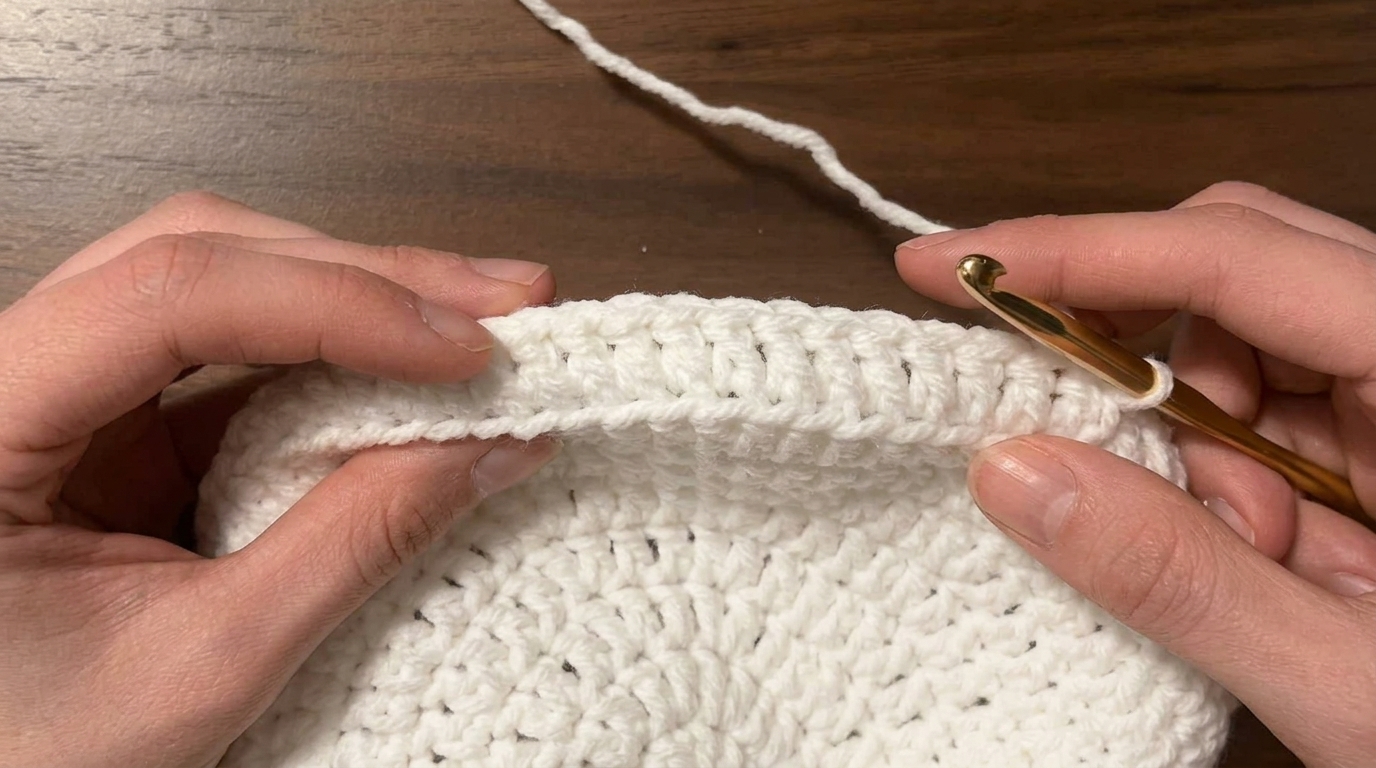 Working double crochet in the back loops only for Round 1 of the middle section