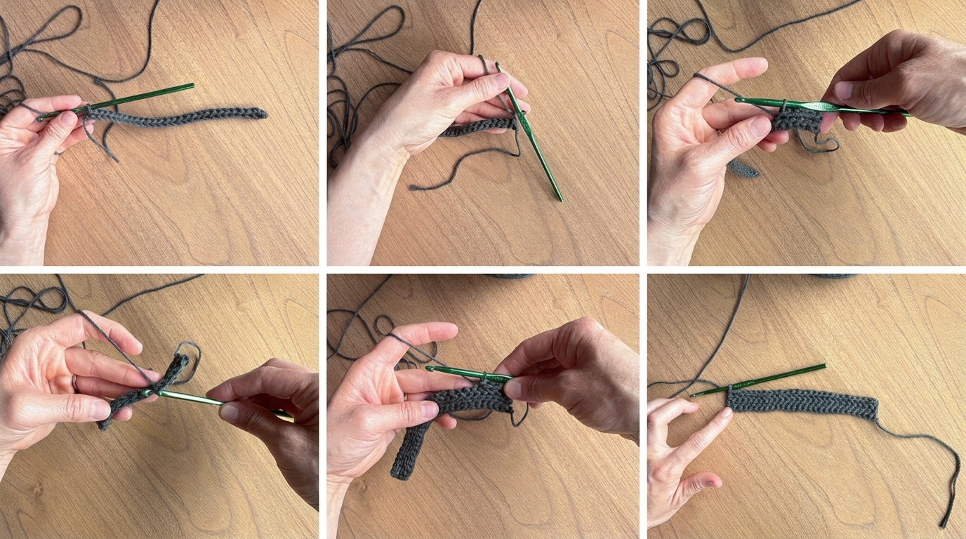 Completing Rows 2 through 5 in the front loops only to form the starting rectangle