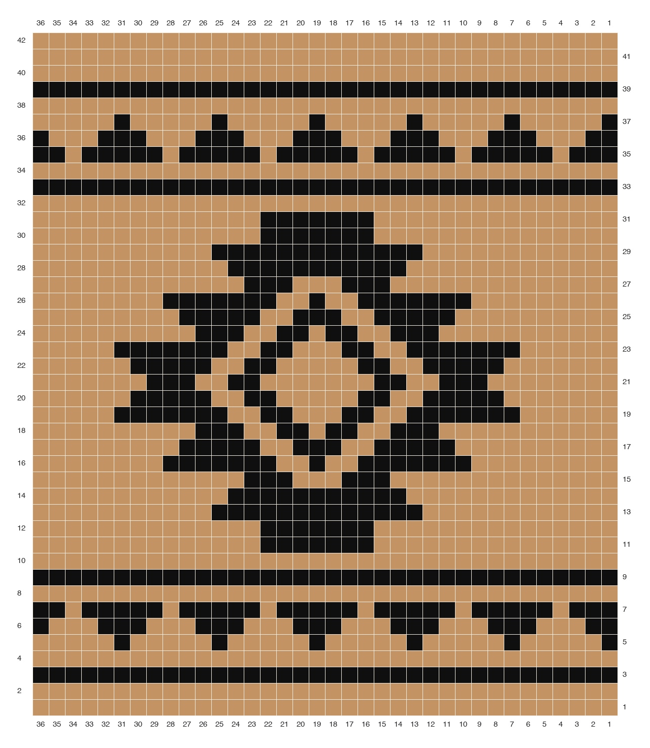 Southwest 36 stitch by 42 round tapestry color graph for the crochet crossbody bag pattern
