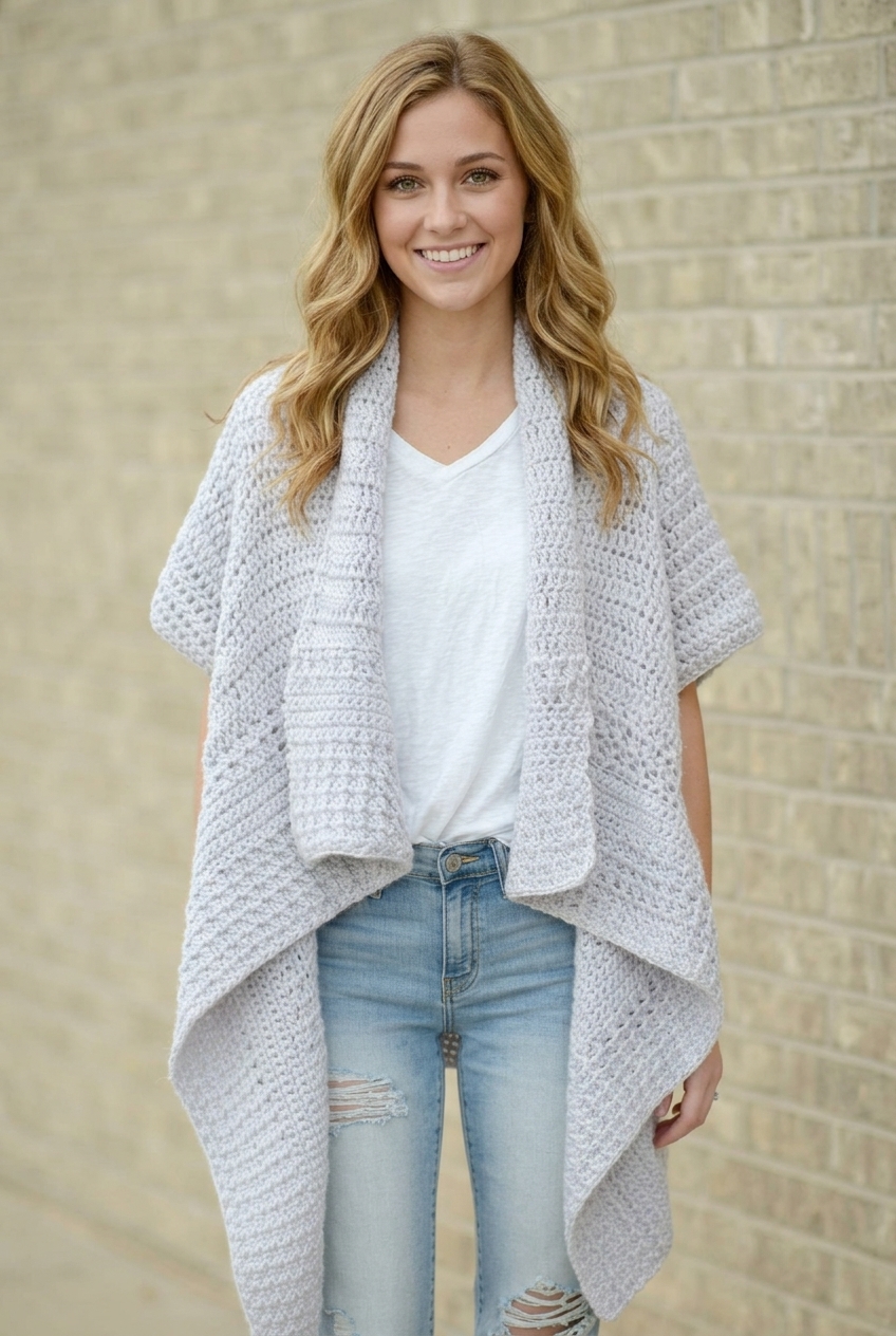 Light grey Cascading Kimono waterfall cardigan