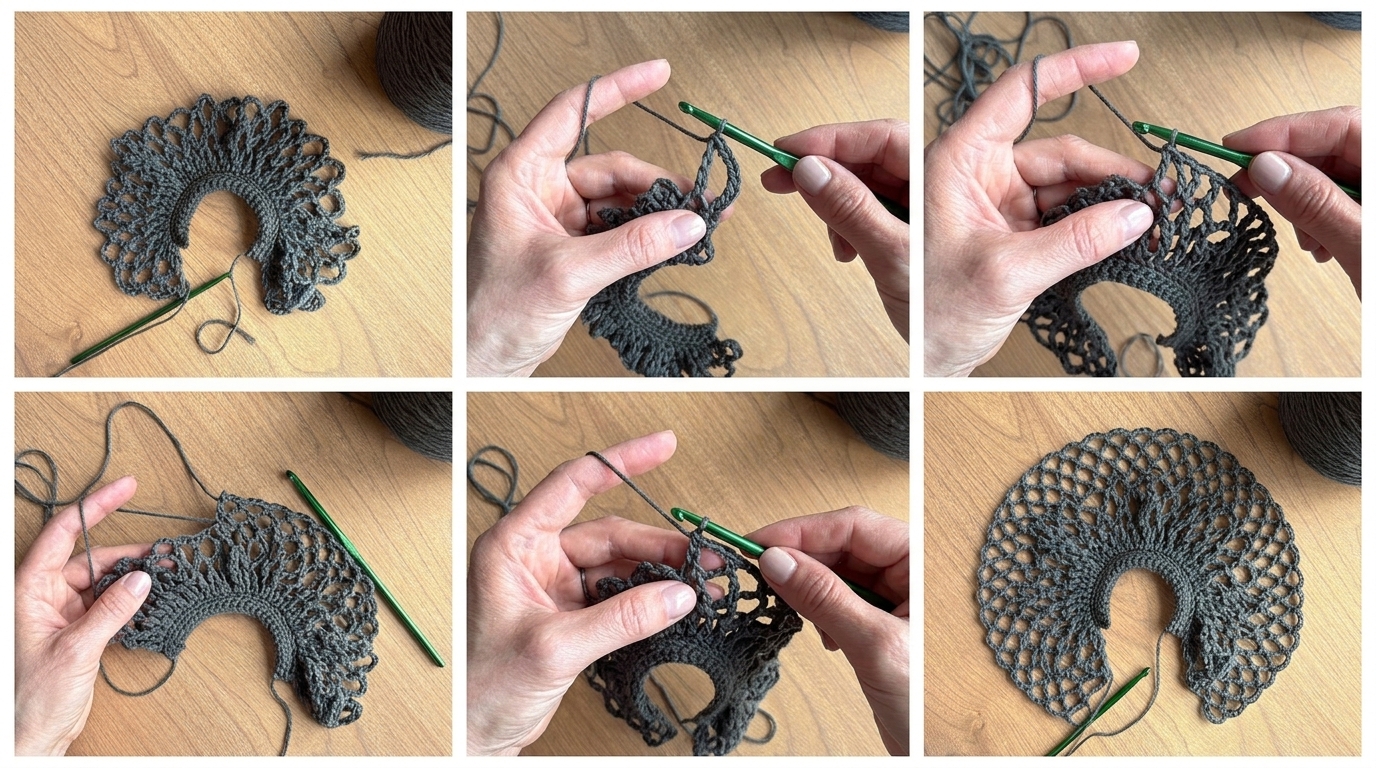 Working Row 7 slip stitches directly into the chain five spaces