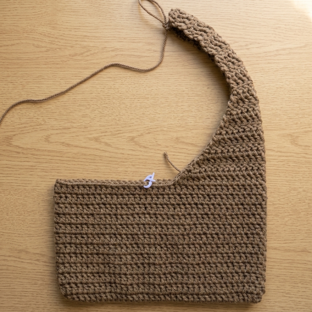 first completed strap of crochet shoulder bag after row 20